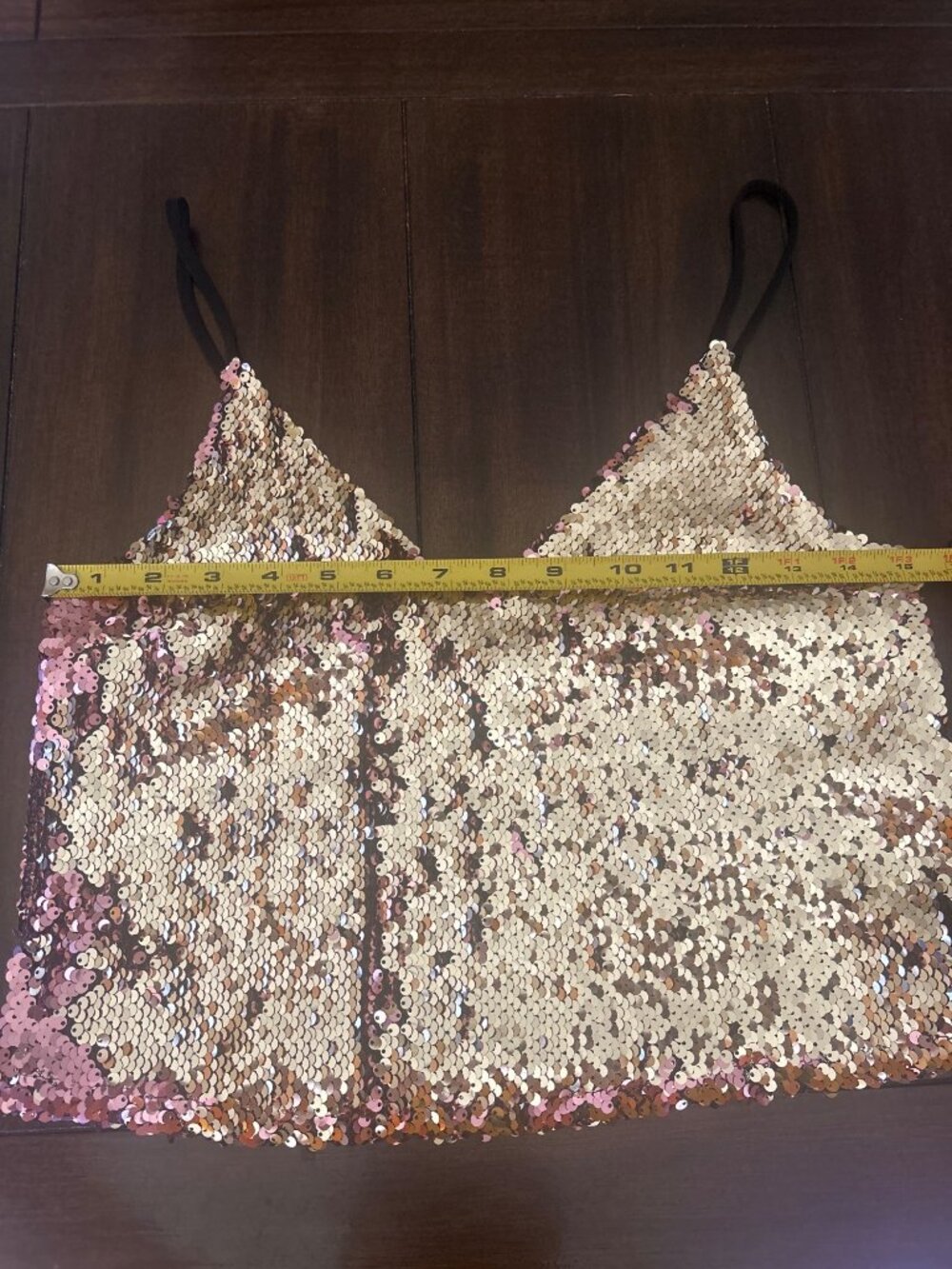Topshop Rose Gold & Gold Flippable Sequin Crop Top Spaghetti Strap Lined - Picture 8 of 10